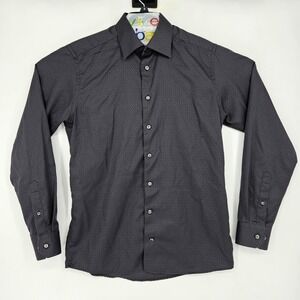 Eton Dress Shirt Mens 16 1/2 42 Large Slim Fit Black Geometric Long Sleeve